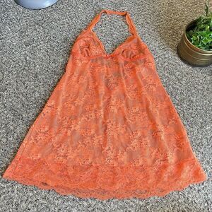 VTG Victoria’s Secret Nightie Mini Slip Dress Babydoll Floral Lace Mesh Sheer L